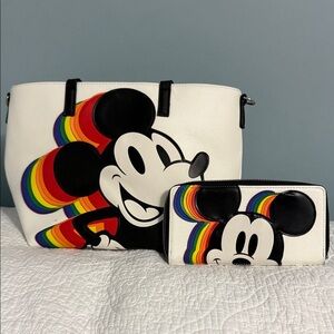 Disney White Tote Bag with Mickey Mouse and Rainbow Design